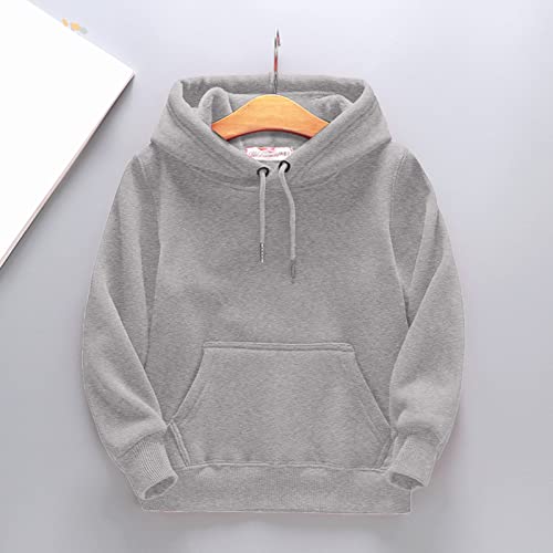 Kids Hooded Pullover Shirt Boys Girls Solid Long Sleeve Thickened Sweatshirt Warm Loose Sweaters with (Grey, 6-8 Years)2