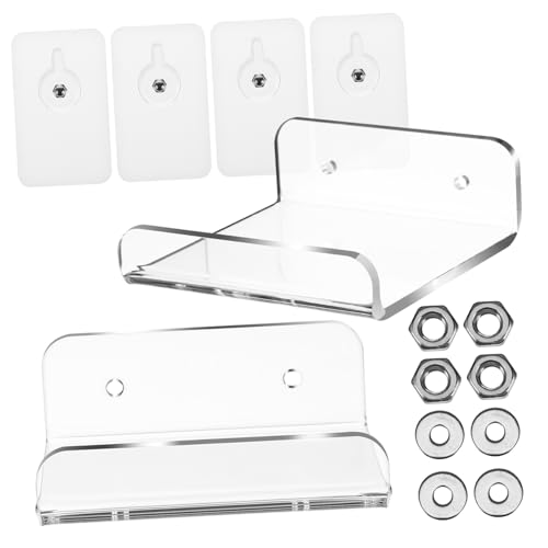 MUCKLILY 穴あけ不要フローティングシェルフ 壁用小型収納オーガナイザー バスルーム キッチン 小スペース用 2個セット透明u字型アクリル製ウォールシェルフ