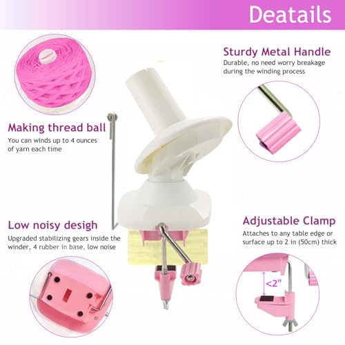 Image of Ayasee Yarn Winder, Yarn Ball Winder, Easy Install and Efficiently for Crocheting Hand Operated Spinner for Knitting Lovers (Pink)