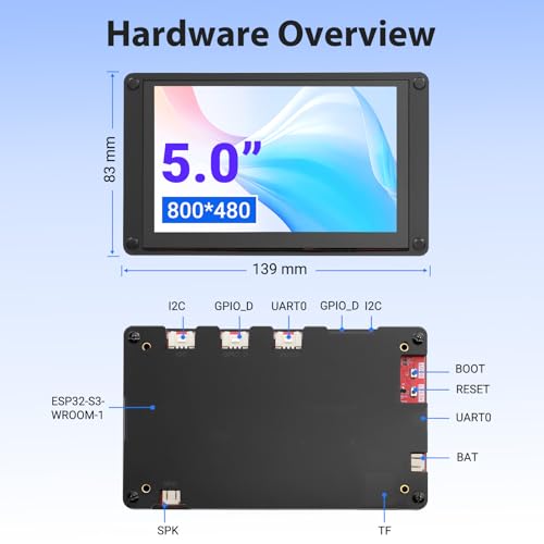Image of ESP32 Display, 5 Inch HMI ESP32-S3 IPS Touch Screen with Acrylic Case, ESP32 Touchscreen with 800x480 Resolution, Up to 240MHz Frequency, Compatible with Arduino, PlatformIO, MicroPython