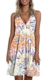 CATHY 2025 Womens Sexy Sleeveless Dress Summer V Neck Cover Ups Dresses Casual Wrap Sundress with Pockets Multicolor Fireworks Medium