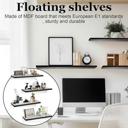 CYEER 4 Pack Floating Shelves, Black Display Storage Wall Shelves, Wooden Invisible Book Shelves for Wall Office, Bedroom, Living Room and Kitchen Wall Decoration Storage and Display - Image 6