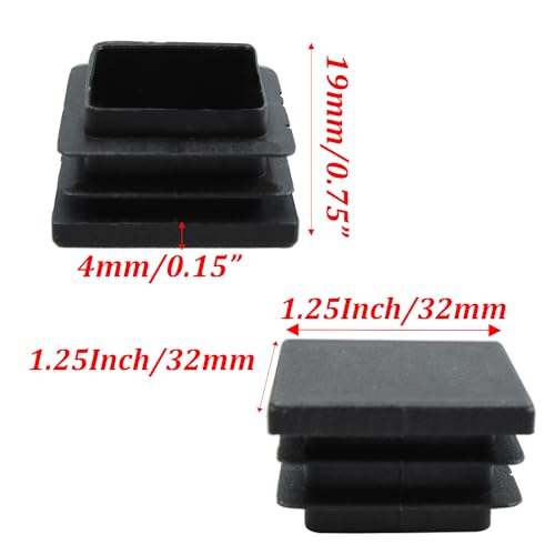 Image of 24PCS Black Plastic Square Tube Caps, Furniture Leg Caps, 32mm /1.25inch Square Plastic Hole Plugs