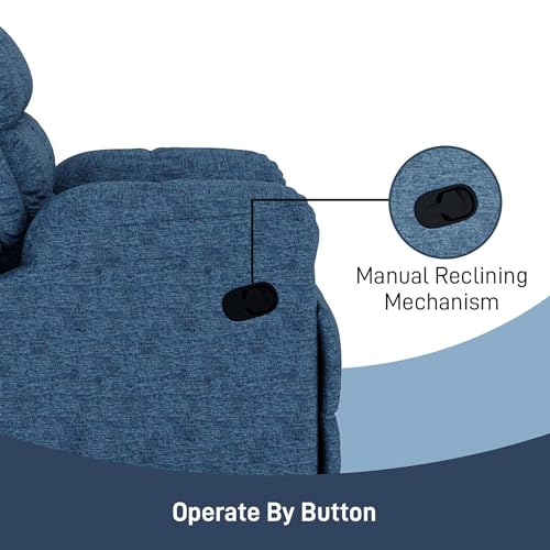 Image of Amazon Brand - Solimo Avalon Single Seater | Premium Mosha Fabric | Manual Recliner | Blue