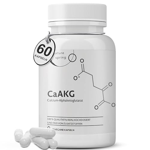 Nature spring® CaAKG | Calcium-Alphaketoglutarat | Laborgeprüft in DE | 60 Kapseln | hochdosiert | 1000 mg | CaAKG in bester Qualität ohne Zusatzstoffe