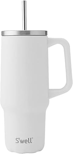 Miniatura 10 de S'well Vaso de acero inoxidable reciclado XL con popote y asa, 40 onzas, rosa hortensia, recipientes aislados al vacío de triple capa mantiene las