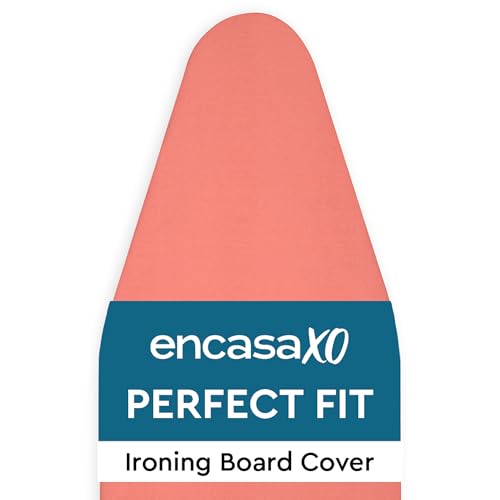 Image of Encasa XO Iron Board Covers with Pad 44 inchx13 inch - 4mm Felt Padded Medium Iron Table Cloth Cover - Heat Resistant, No Fade, Non Slip Elastic Bungee Cord Tightening Press Table Cover Coral