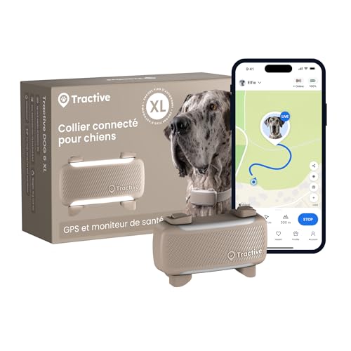 Tractive Tracker GPS intelligent XL pour chien | Modèle 2026 | Localisation GPS en direct | Alarme de course et avertissements de santé | Surveillance des signes...