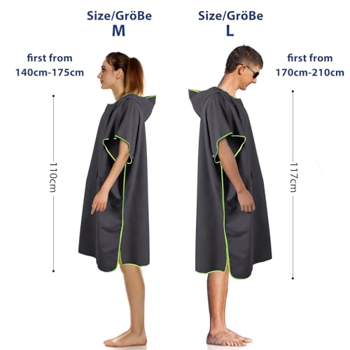 KUOGAS Badeponcho Damen& Herren,Poncho Handtuch,Mikrofaser-Surf Poncho, Badeponcho Handtuch, aus Mikrofaser auch als Umkleidehilfe Strand (Dunkelgrau,L)