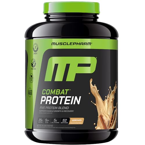 Muscle Pharm Combat Protein Powder Horchata Flavor Fuels Muscles for Productive Workouts 5 Protein Sources Including Whey Protein Isolate & Egg Albumin Gluten Free 4 lb 52 Servings