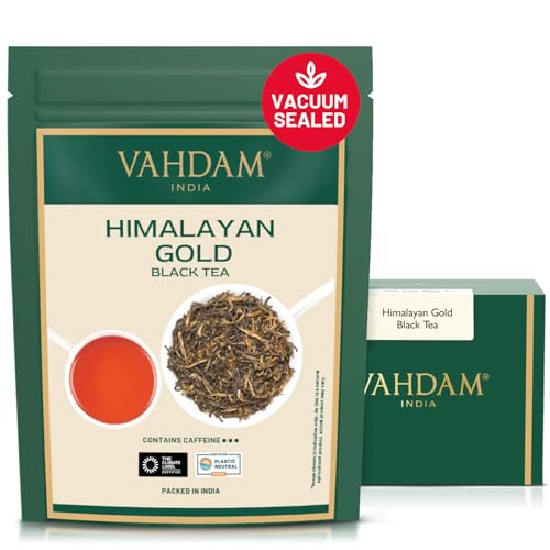 VAHDAM, Himalayan Gold Black Tea (50 Cups) | 100% PURE Black Tea Leaves with GOLDEN TIPS | ROBUST, RICH &amp; FLAVORY Loose Tea | Black Tea Loose Leaf | Brew as Hot Tea, Iced Tea or Kombucha Tea | 3.53oz