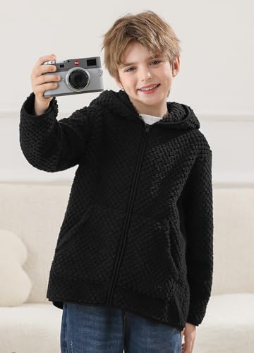 IMMER Girls Winter Full Zip Sherpa Fleece Long Sleeve Solid Hoodie Fuzzy Jacket Outwear Coat with Pocket 4-14 Years2