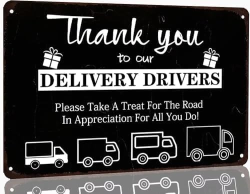 XingFox Vintage Thank You Delivery Driver Metal Sign,Funny Delivery Drivers Gift Tin Sign Home Decor for Home Front Door Farmhouse Restaurants Cafes Bars 8x12 Inch