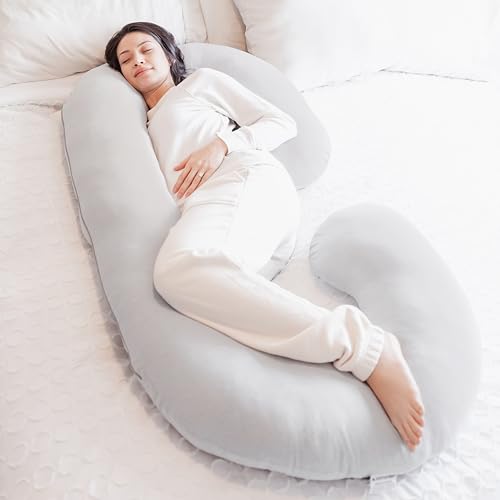 Regalo Premium Ultra Soft Pregnancy Postpartum Pillows for Sleeping, Feeding, C Shaped Full Body Maternity Pillow with Removable Cover, Back, HIPS, Belly Support - Grey