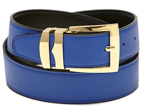 Men's Belt Reversible Wide Bonded Leather Gold-Tone Buckle ROYAL BLUE/Black