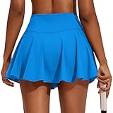 PINSPARK Tennis Skirts for Women Workout Skirt Tummy Control Athletic Skort with Pockets, Sparkle Blue Large