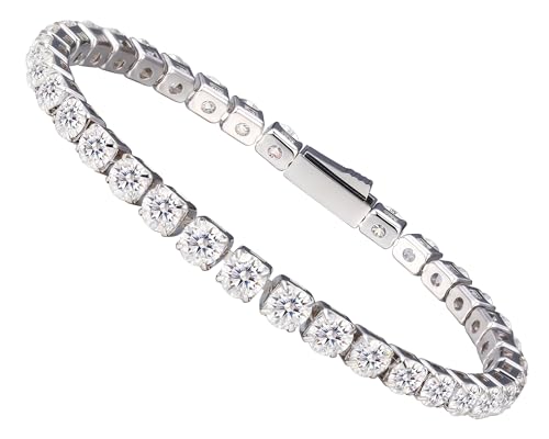 HMJ Moissanite Tennis Bracelet for Women 4mm/5mm Diamond Tennis Bracelet Wedding Bridal Prom Jewelry Bracelet Birthday Gift for Mother/Wife Size 6.5-7.5 Inch (4mm White Moissanite 7 inch)