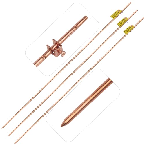 4FT Grounding Rod with Warning Tags, Portable Electrical Copper Grounding Rod with Clamp for...