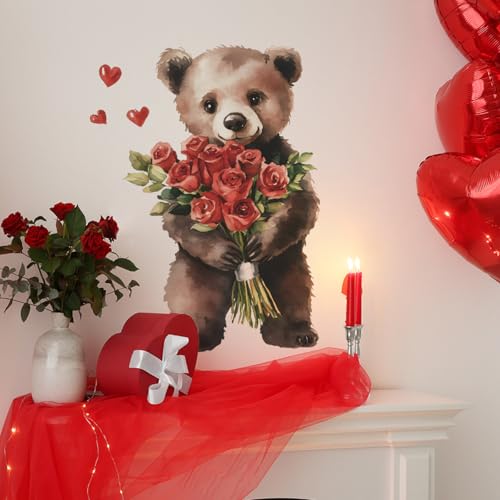 Vinilo decorativo infantil oso acuarela con rosas miniatura 4