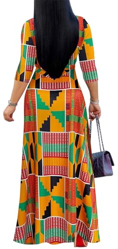 Image of Women's Floral Maxi Dress Summer Casual V-Neck 3 /4 Sleeve Long Bohemian Print Evening Party Dress