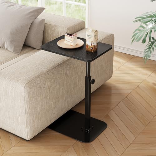 Image of ELYKEN Side Table Height Adjustable, 360Swivel End Table for Sofa Living Room, Heavy Duty Bedside Table for Bedroom Office Small Spaces, Black