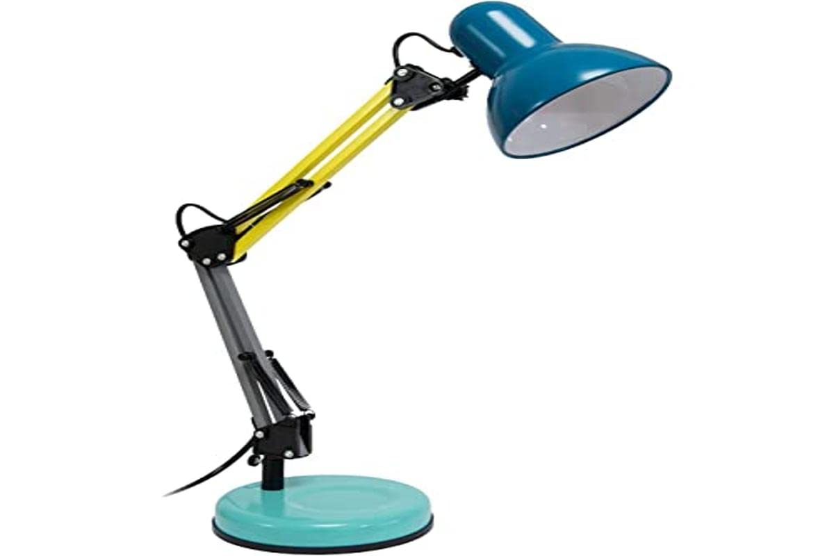 Vintage przegubowa lampa biurkowa Ralph Niebieska, miętowa, szara i żółta biurkowa lampa Flexo kompatybilne z żarówką E27