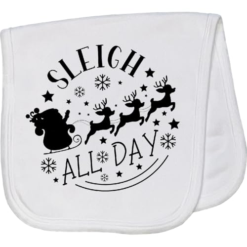 inktastic Christmas, Sleigh All Day, Santa Claus, Reindeer, Typography Baby Burp Cloth White 46b0d