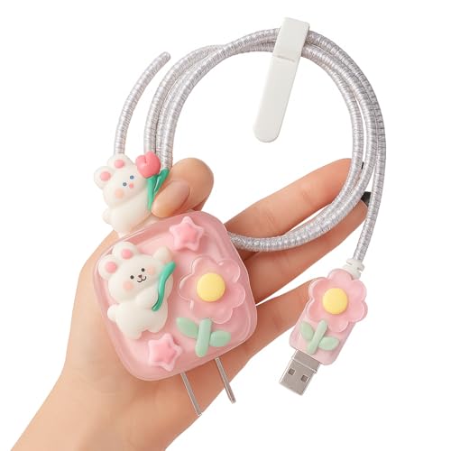 Image of Compatible with iPhone Cute Cat Charger Case Cover | Cartoon Character Silicone Charger Case Cover for 18-20W 360 Degree Full Protection Cover (STYL 3rd Cimemaroll Pink)