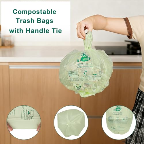HECTOLIFE 1.6 Gallon 100 Count Compostable Bags With Handle Tie_desvips.com
