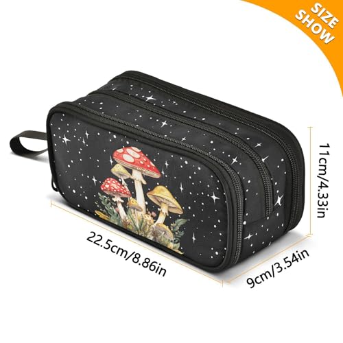 Image of Mushroom Large Capacity Pencil Case Pencil Pouch Pen Box | 3 Compartment Large Storage Pencil Bag for Adults School Office Teen Girl Boy Men Women