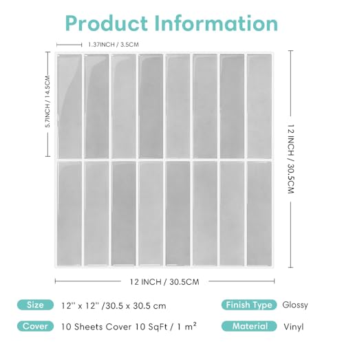 Commomy 3D Fliesenaufkleber Klebefliesen Küche Bad Grau Vinyl Fliesen Selbstklebend Küchenrückwand Metro Wandfliesen Selbstklebend Fliesenfolie (10 Stück, 30.5 x 30.5 cm)