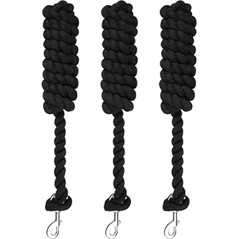 3 Pack Leading Rope for Horses Cotton Black Pet Rope with Bolt Snap for Horses and Pet Training, 6.6 Feet, Soft, Indoor Outdoor Use Cover