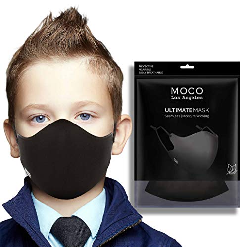 MOCO Revolutionary Seamless 3D Ultimate Mask with Adjustable Earloops - Small [Kids/Youth] - Be the first one to wear the coolest mask around - Unisex Protective Reusable Mouth Cover (6416-S-Black)