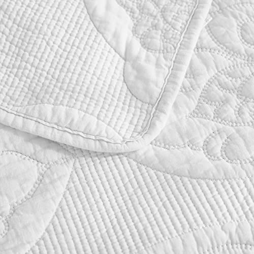 Brandream White Quilt Set Cotton Twin Size Farmhouse Comforter Set Vintage Paisley Matelasse Bedspread Coverlet Set(White Paisley) #TOP6