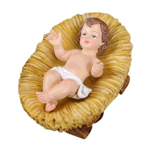 Sionhiuo Figura de niño Jesús en el pesebre, figura de niño Jesús en el pesebre - Figuras de Belén de resina - Bebé Jesucristo en figuras para decoración interior de Navidad