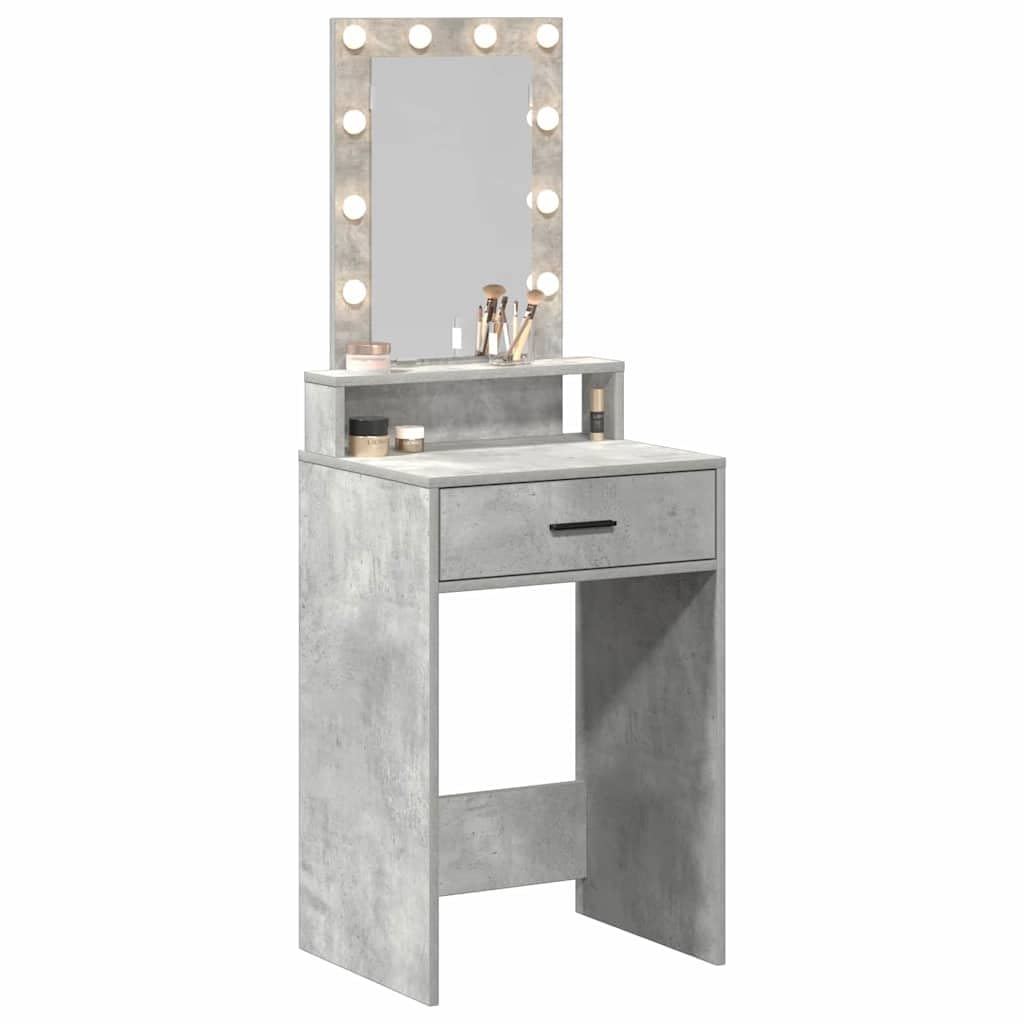 Tocador con cajón gris de madera 50 x 41 x 140 cm con espejo iluminado, puerto USB, espacio de almacenamiento y estante para dormitorio, vestidor, habitación de niña