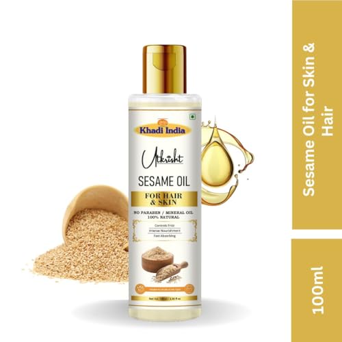 Image of Khadi Sesame Oil For Skin & Hair 100ml | Pure & Natural Oil for Hair Growth & Nourishing Skincare | Non Sticky, Paraben & Mineral Oil Free | For All Hair Types | Daily Use for Men & Women