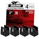 Bed Risers with Adjustable Screw Clamp, Fits Furniture Frame from 0 to 1.5 Inch, Furniture Risers 2 Inch Heavy Duty Risers for Square Round Straight Furniture Legs Support up to 5000Ibs (4Pack, Black)