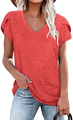 FESCOO Womens Tops and Blouses Summer V Neck Shirts for Women Basic Trendy Clothes for Teen Girls,Red,XL