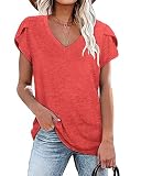 FESCOO Womens Tops and Blouses Summer V Neck Shirts for Women Basic Trendy Clothes for Teen Girls,Re