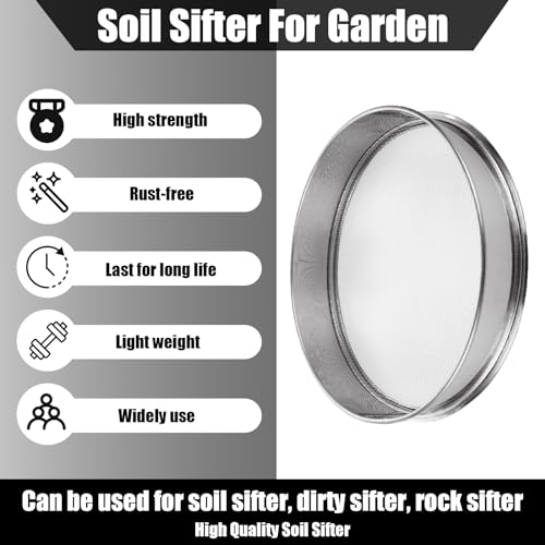 GBACHOOSE 2PCS Gardening Sand Soil Compost Sifter 12 Inch, 3mm Sieve Stainless Steels Sifter Screen Garden Soil Sifter, Dirt Strainer for Yard Work Soil Sieve for Sand Rocks Dirt Compost - Thumbnail 3