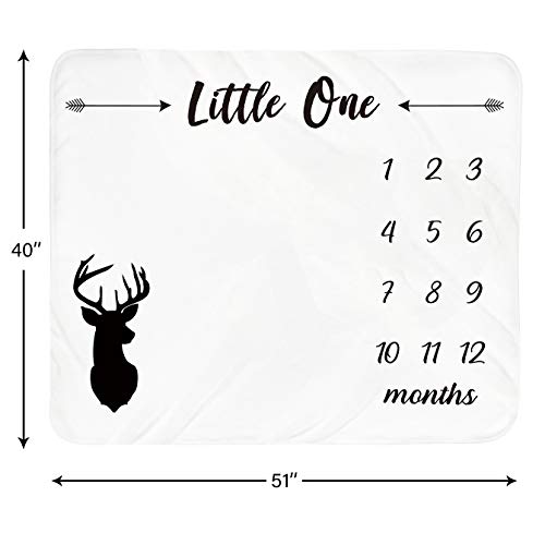Baby Monthly Milestone Blanket Boy - Newborn Month Blanket Unisex Neutral Personalized Shower Gift Deer Antlers Nursery Decor Photography Background Prop With Frame Large 51''X40'' #TOP1