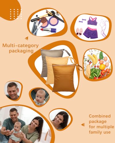 Image of Babygoal Wet Dry Bags for Baby Cloth Diapers, Washable Travel Bags, Beach, Pool, Gym Bag for Swimsuits & Wet Clothes with Two Zippered Pockets 3 Pack, 3LN20