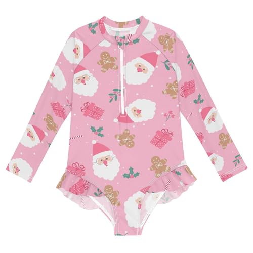 Ollabaky Girls Long Sleeve Swimsuit One Piece Bathing Suit Rash Guard UPF50+ Toddler Girl Zipper Swimwear