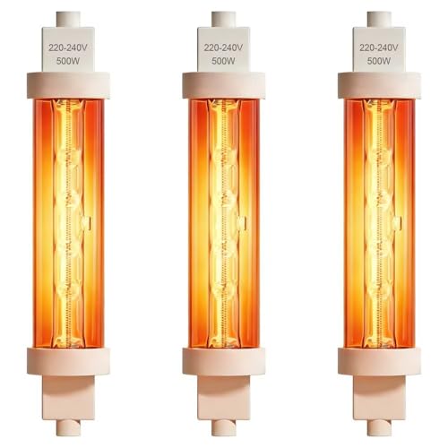 500W R7s Food Heat Lamp Bulbs, 3 Pcs R7s Bulb 118mm LED Dimmable, Warm White 2700K, Gantry Food Lamp Jacketed, 240V Buffet Food Warmer, Food Safe Bulb Lights for Catered Event, Canteen, Buffets