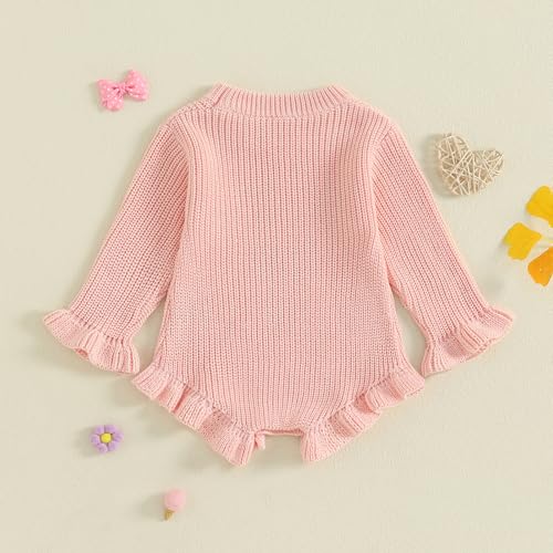 Newborn Girl Clothes She's Here Embroidered Baby Ruffle Romper Winter Long Sleeve Birth Announcement Outfit3