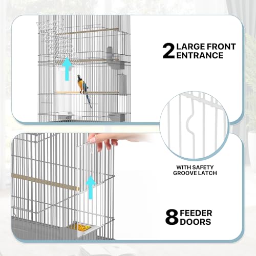 image for MoNiBloom 61 Inch Bird Cage with Detachable Rolling Stand, Large Fligh