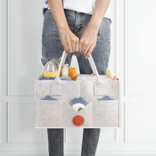 image for Maliton Baby Diaper Caddy, Car Organizer with Handle, Felt Diaper Cadd