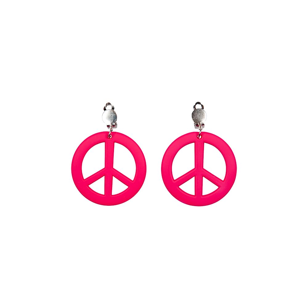 Wicked CostumesAdult Hippie Peace Sign Clip On Earrings - Hot Pink