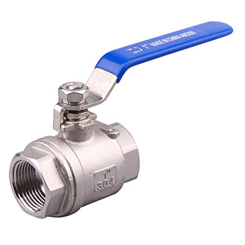 AIICIOO Full Port Ball Valve 2PC Stainless Steel Female Shut Off Valve with Blue Vinyl Handle for Water Oil Gas 1" NPT